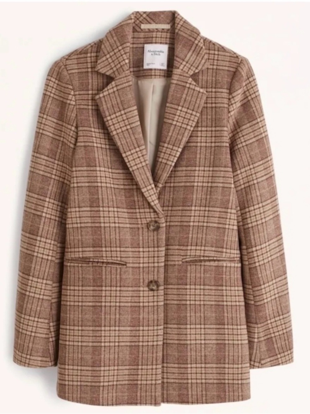 Abercrombie & Fitch Brown/Tan Heavyweight Wool Blend Plaid Blazer